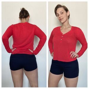 Victoria’s Secret Henley Shirt Coral Red Slouchy XS Athleisure Oversized
